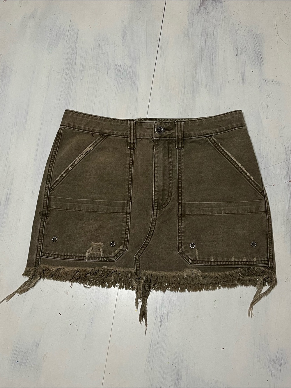 Free People Distressed Canvas Cargo Mini Skirt Sz 27